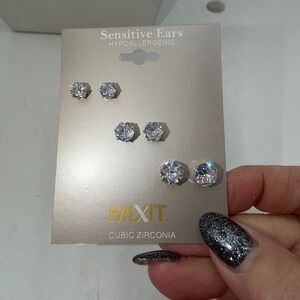 MIXIT Cubic Zirconia Stud Earrings Set Hypoallergenic Sensitive Ears Sparkling